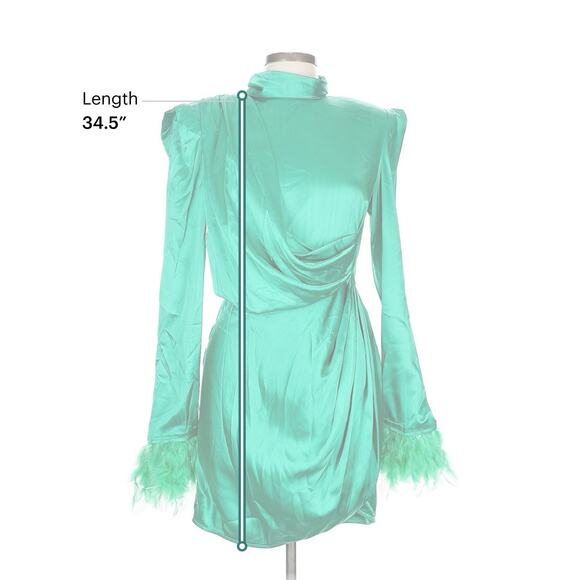Bronx and Banco Nadine Mini Dress Emerald Green Silk Feather L - Picture 4 of 5